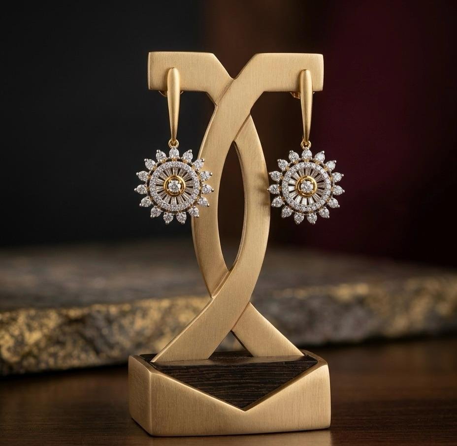 Anti-Tarnish Gold Polish Round Wheel-Pattern Earrings