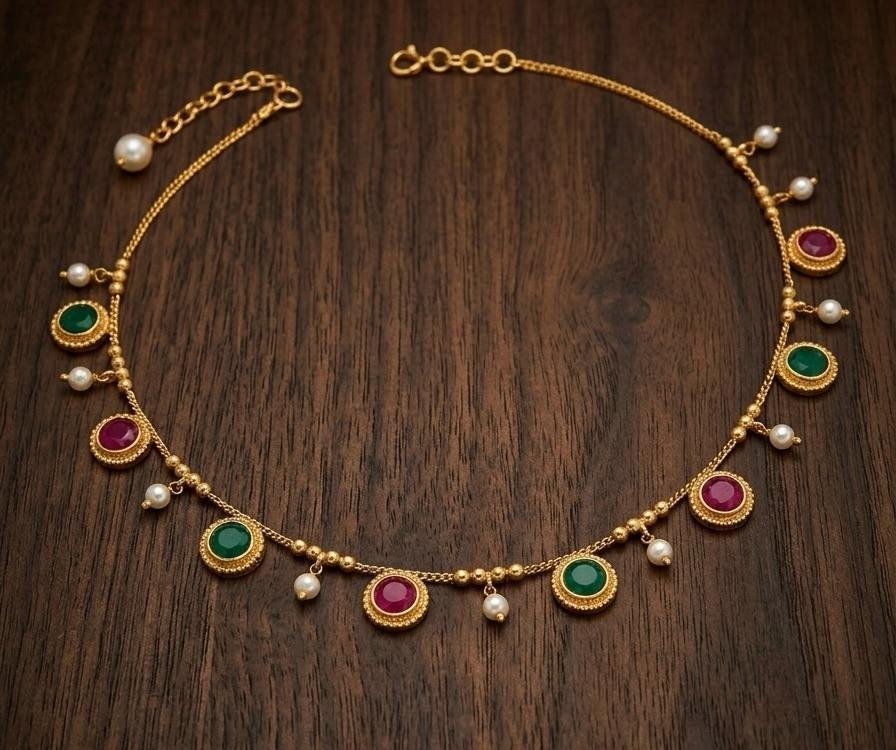 Golden Polish Ruby & Emerald Stone Kamarband