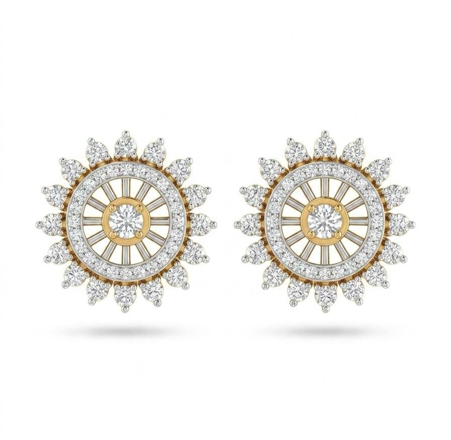 Anti-Tarnish Gold Polish Round Wheel-Pattern Earrings