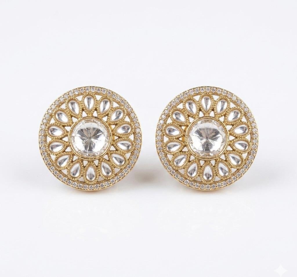 Anti Tarnish Gold Polish White Kundan Earrings