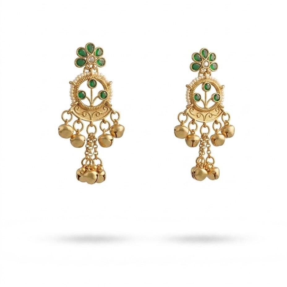 Anti-Tarnish Matte Gold Polish Emerald Green Stone Earrings