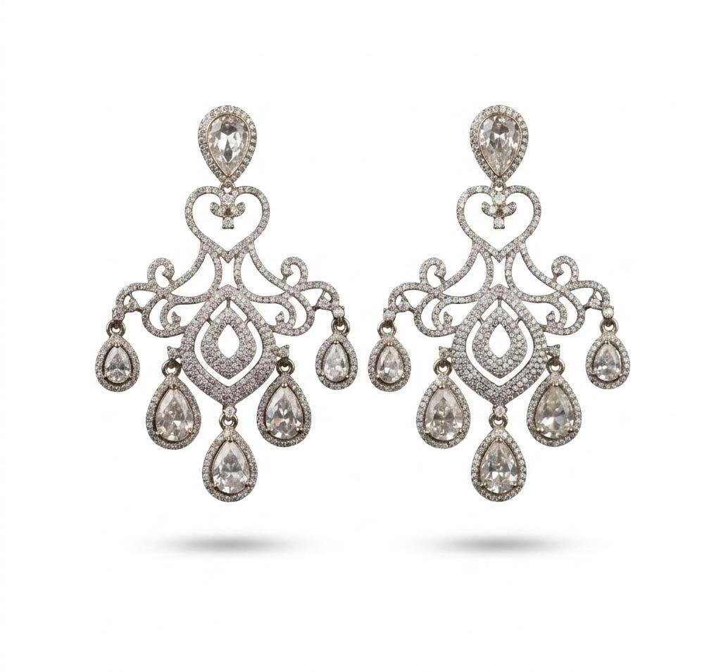 Silver Polish White Kundan Earrings – Elegant Traditional Jewellery