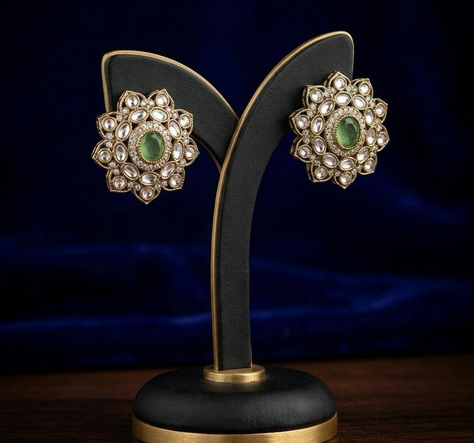 Anti Tarnish Gold Polish Emerald Green Earrings