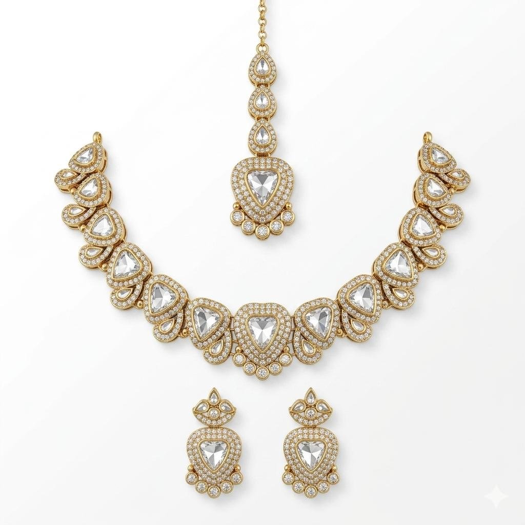 Kundan Golden Polish Neck Jewellery Set