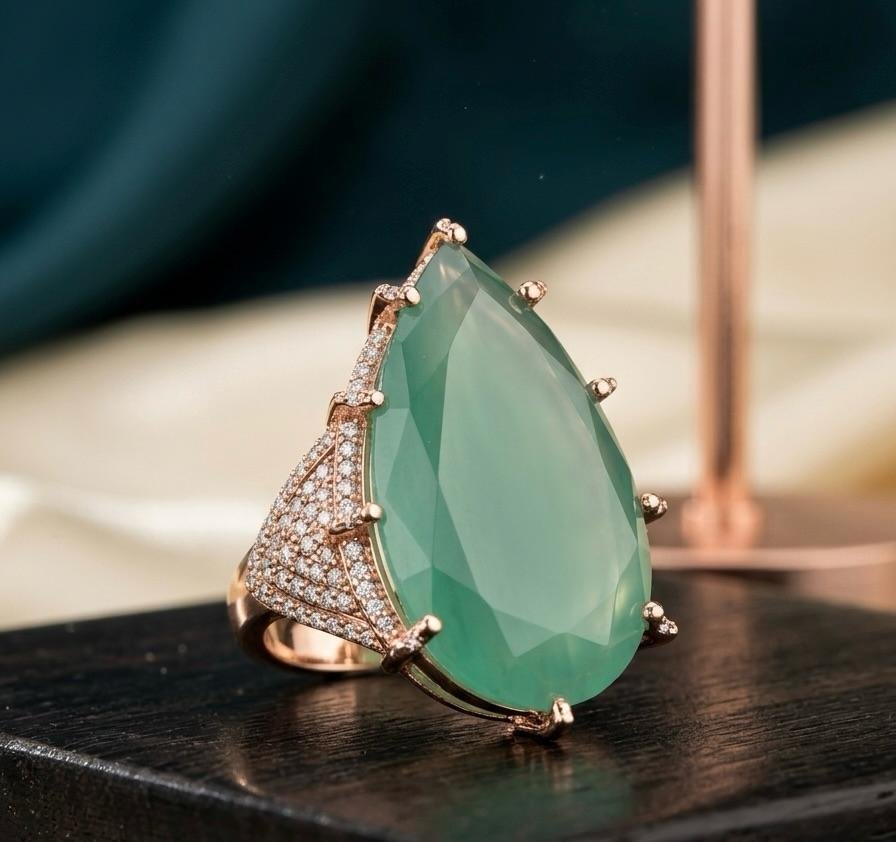 American Diamond AD Rose Gold Mint Ring | Elegant & Trendy Design