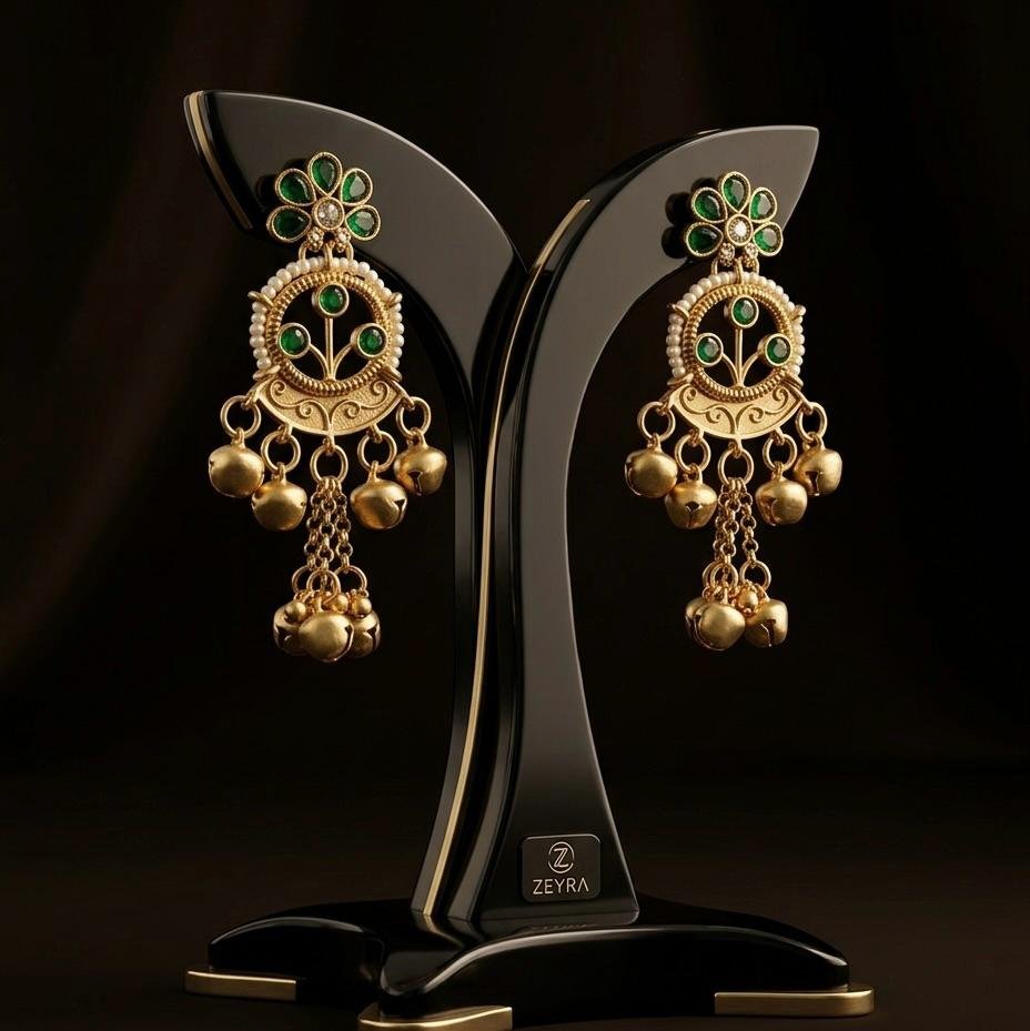 Anti-Tarnish Matte Gold Polish Emerald Green Stone Earrings