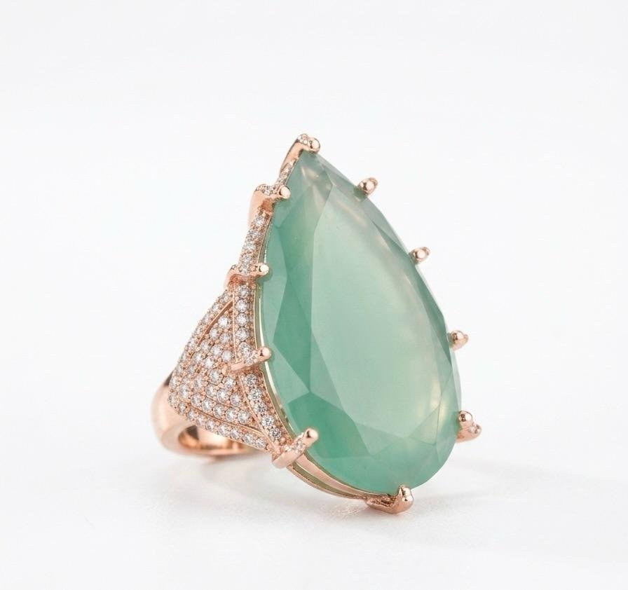 American Diamond AD Rose Gold Mint Ring | Elegant & Trendy Design