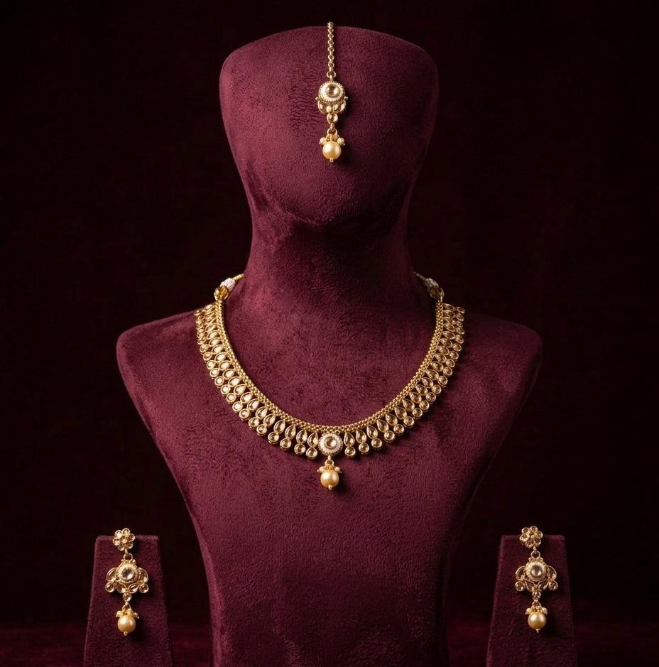 Temple Gold Plated Neck Jewellery Set