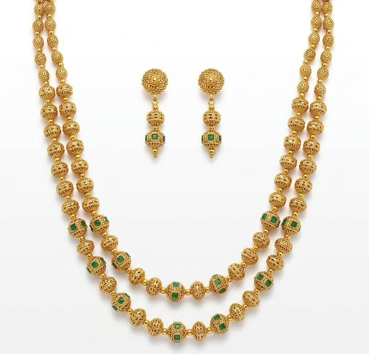 Matar Mala Emerald Green color Golden Polish