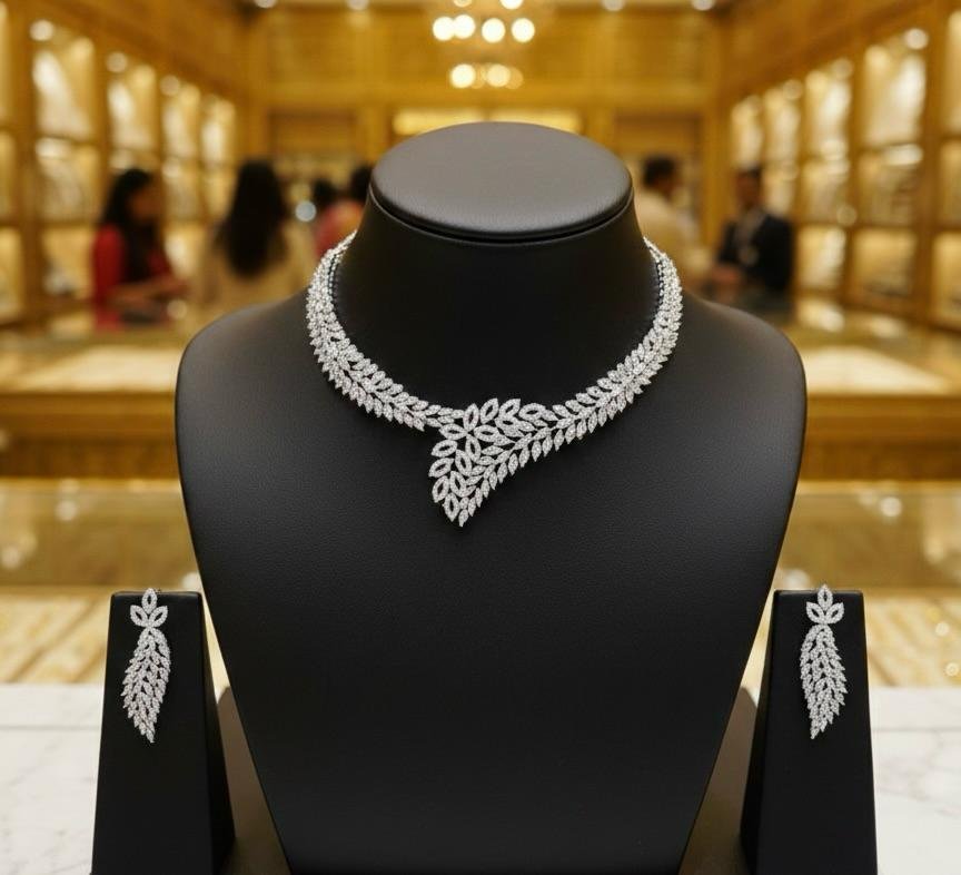 AD American Diamonds Silver Polish Neck Jewellery Set