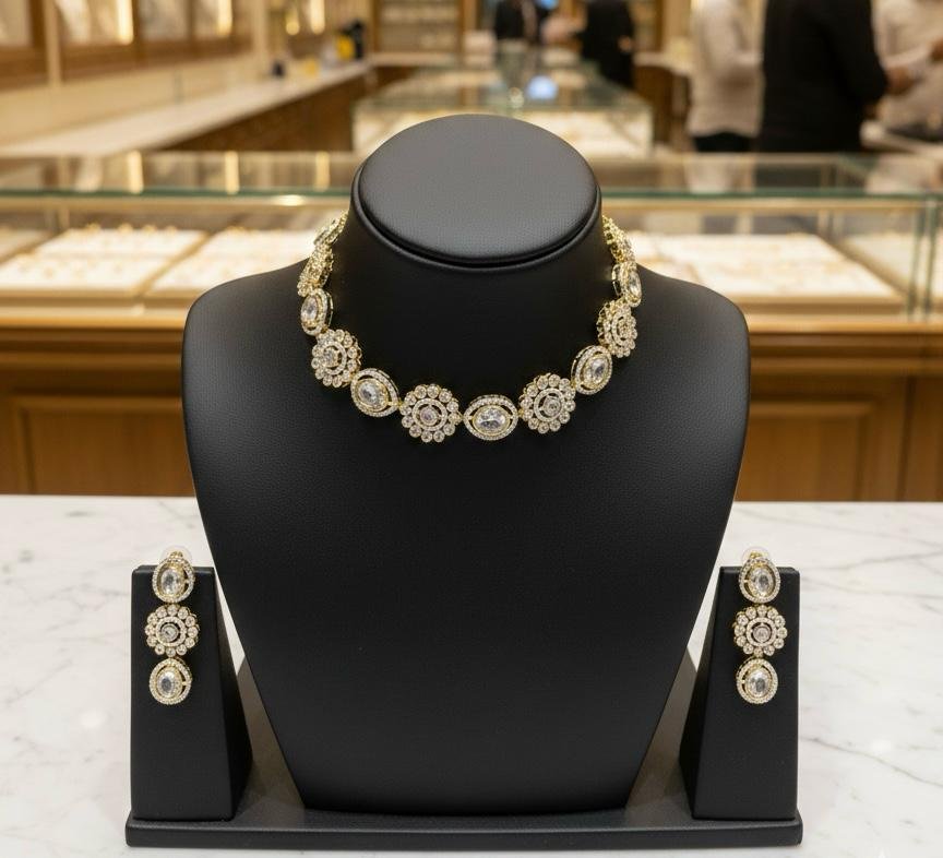 AD American Diamonds Gold Polish Neck Jewellery Set