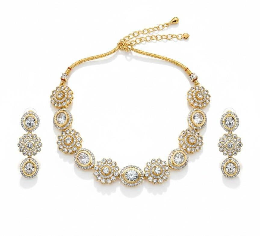AD American Diamonds Gold Polish Neck Jewellery Set