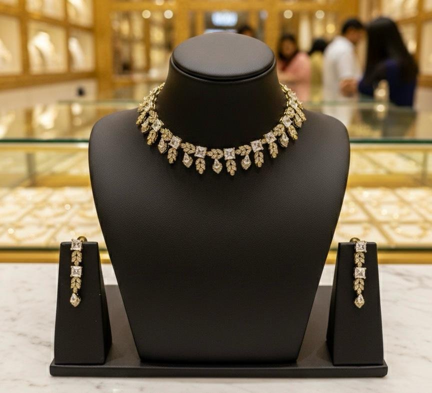 AD American Diamonds Antique Polish Neck Jewellery Set