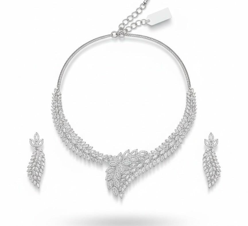 AD American Diamonds Silver Polish Neck Jewellery Set