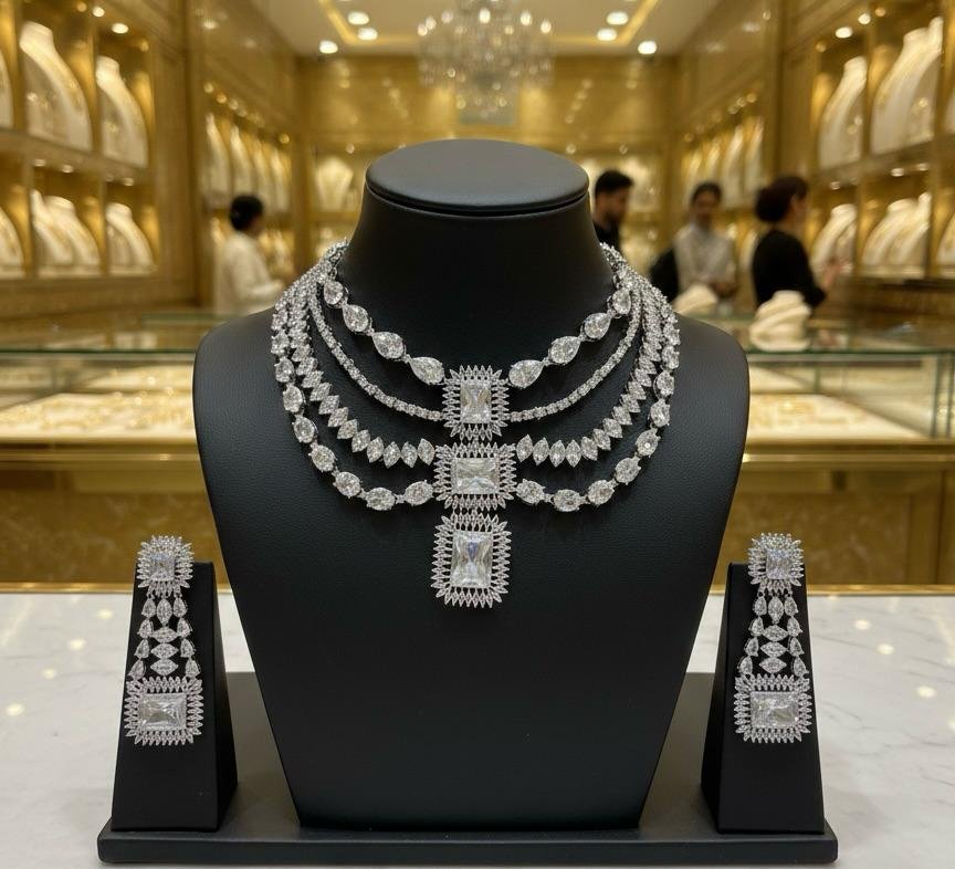 Royal 3 Layer AD (American Diamonds) Neck Jewellery Set