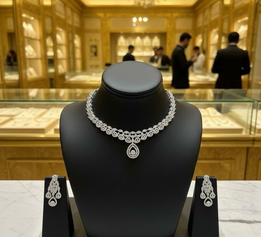 AD American Diamonds Silver Polish Neck Jewellery Set