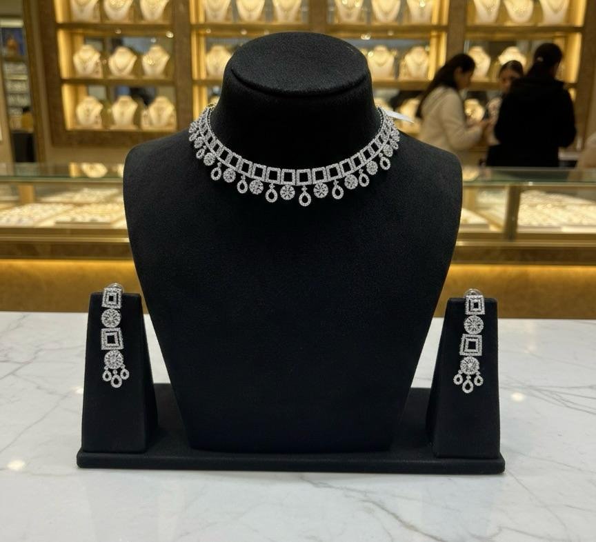AD American Diamonds Silver Polish Neck Jewellery Set