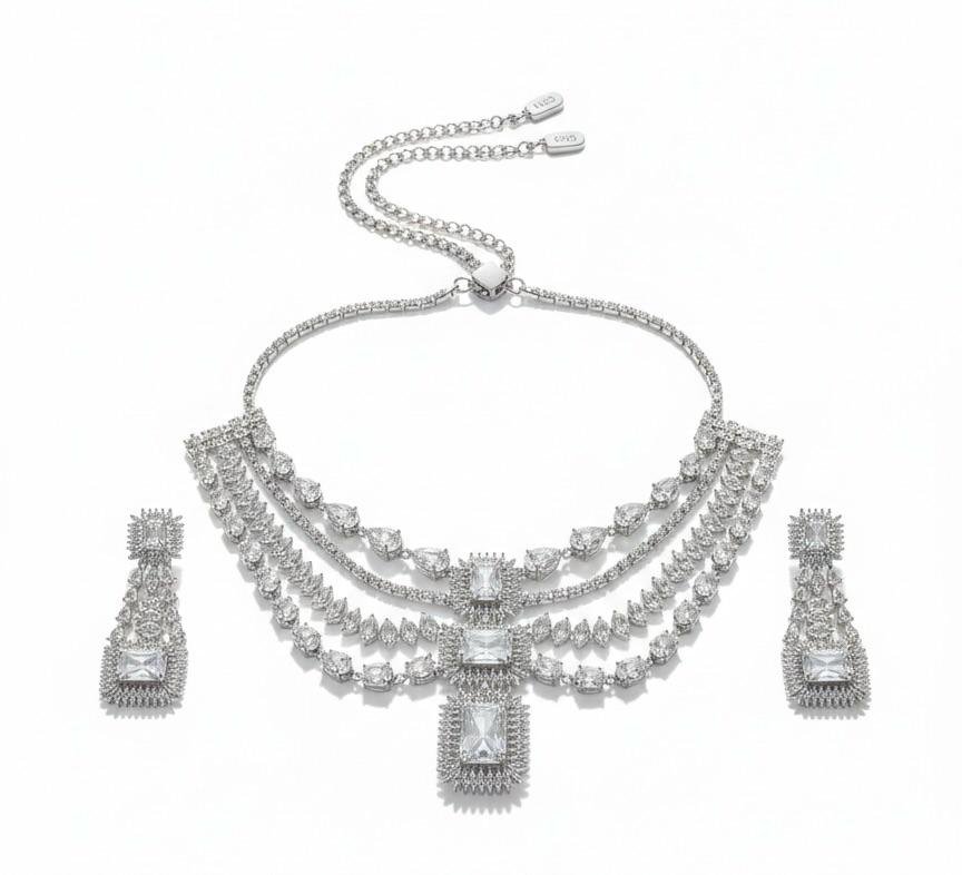 Royal 3 Layer AD (American Diamonds) Neck Jewellery Set