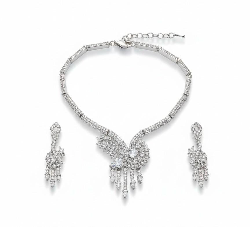 AD American Diamonds Silver Polish Neck Jewellery Set