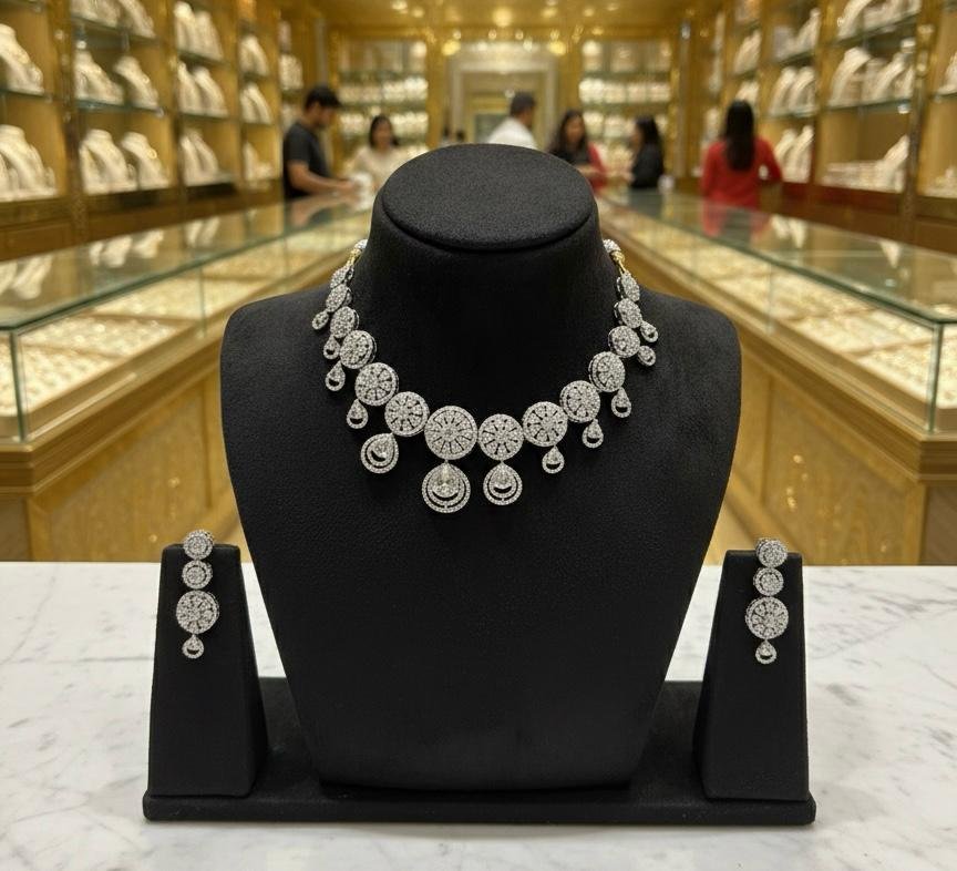 AD American Diamonds Silver Polish Neck Jewellery Set