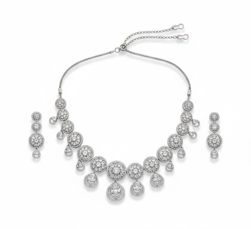 AD American Diamonds Silver Polish Neck Jewellery Set