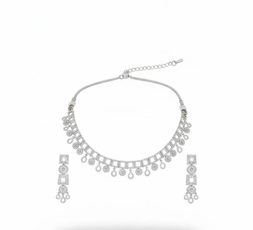 AD American Diamonds Silver Polish Neck Jewellery Set