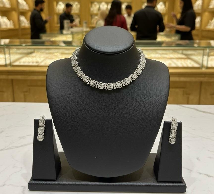 AD American Diamonds Silver Polish Neck Jewellery Set